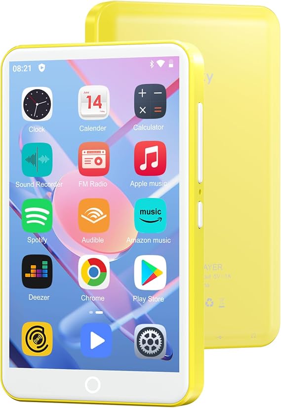 MP3 Player with Bluetooth and WiFi Oilsky 80 GB 4 Inch 1080P Touchscreen MP4 Player Android 9.0 Portable MP3 Music Player with Spotify Audible Deezer (Yellow)