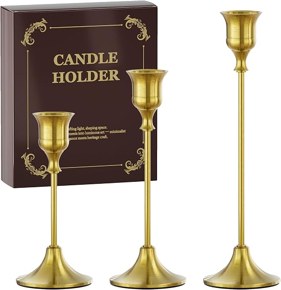 FSyueyun Brass Candle Holders Set of 3, Vintage Metal Candlestick Holders