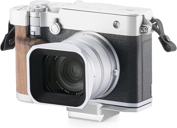 Tilta Vintage Camera Cage Compatible with Fujifilm GFX100RF Travel Kit, Silver | L-Bracket with Wooden Grip, Top Plate, Hot Shoe Thumb Grip, ARCA Adapter, Strap Buckles | Lightweight Design