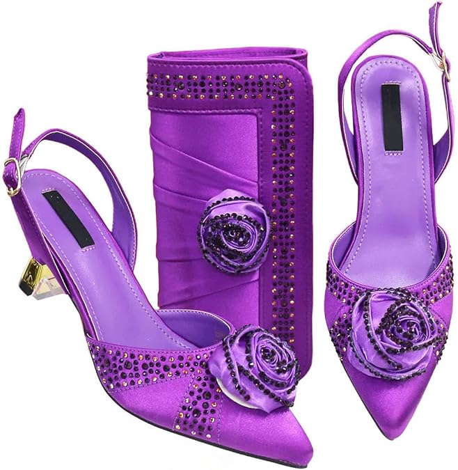 Women Shoes and Bag Set African Fashion Italian Shoes and Bag Sets Party Handbags Match Bags Purple