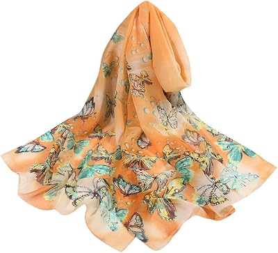 Chiffon Scarf Floral Neck Head Long Scarfs Vintage Soft Scarf Lightweight Scarves Sunscreen Season Turban for Women