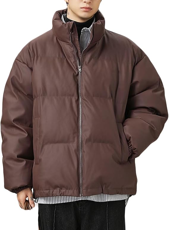Men's Down Jacket, Padded Jacket, PU Winter Clothing, Faux Leather, Solid, Thick, Water Repellent, Outdoor, Cold Protection, Warm, Outdoor, Large Size, Fashionable