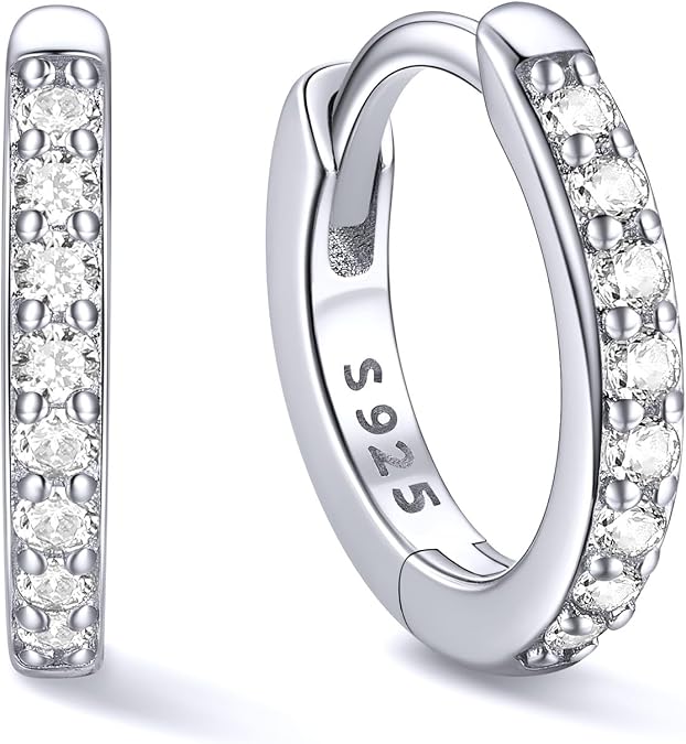 ChicSilver 925 Sterling Silver Huggie Earrings for Women 14K Gold Plated Silver Hoop Earrings for Women Hypoallergenic Small Cubic Zirconia Huggie Earring (6/8/10/12/14/16/18/20mm)