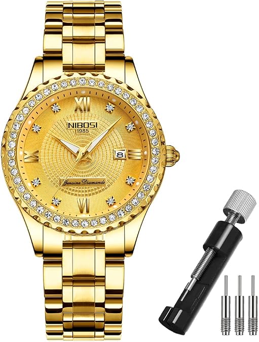 NIBOSI Watches for Women Diamond Luxury Gold Silver Ladies Female Classic Fashion Analog Waterproof Stainless Dress Day Date Wrist Watch
