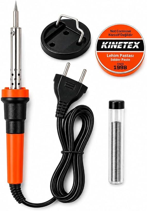KINETEX 40W Lehim Havya Seti 4'ü 1 Arada, Elektronik Lehimleme Havyası, Lehim Teli, Lehim Pastası ve Havya Standı, Devre Kartı, Kablo Tamiri, Elektronik, Hobi ve DIY Projeleri İçin