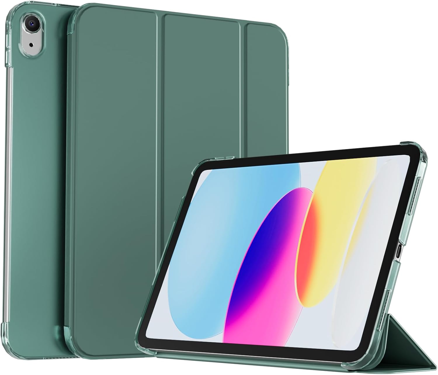 Case for iPad 11th10th Generation 11 Inch10.9 Inch 20252022 without Pencil Holder, Slim Folio Protective Cover with Frosted Clear Back for iPad 11th10.9th Gen, Auto WakeSleep,Dark Green