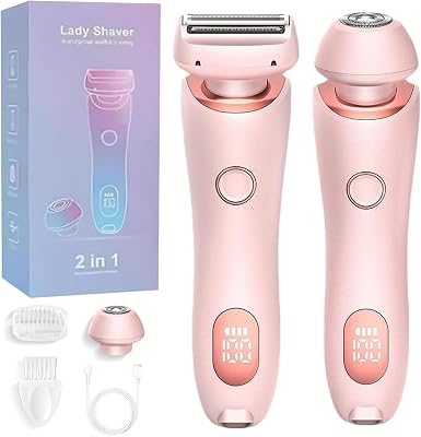 Shaver, Electric Razor for Women, Bikini Legs Underarm Public Hairs Rechargeable Trimmer with Detachable Head Cordless Wet Dry Use Pink
