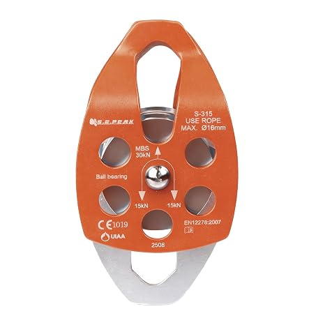 SEPEAK CE&UIAA 30kN Large Rescue Climbing Pulley Double Sheave with Swing Plate Climbing&Rock Lifting,Orange