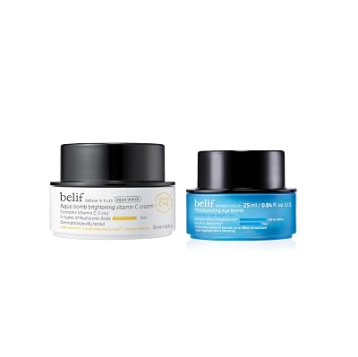 belif The True Cream Moisturizing Eye Bomb Eye Cream & belif Aqua Bomb Brightening Vitamin C Cream with Hyaluronic Acid | Good for Dullness, Uneven Texture | Hydrating