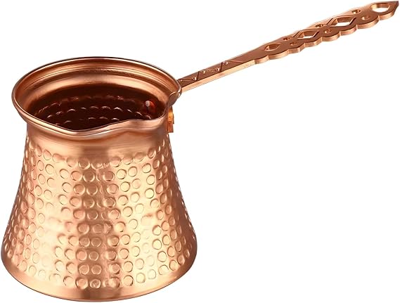 Vintage Turkish Coffee Pot, Aluminum Briki with Long Handle, Hammered Pattern for Greek and Arabic Coffee