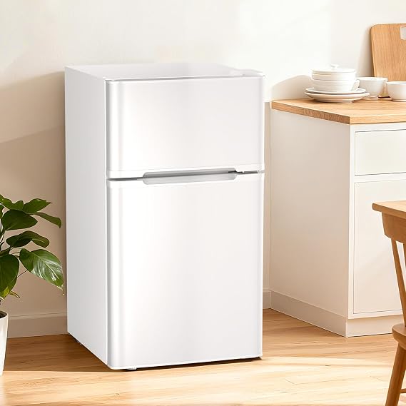 Kismile Small Refrigerator, 23.9 gal 87 L with Freezer, 2 Doors, Double Opening, Compact, 7 Levels of Temperature Adjustment, Mini Refrigerator, For Home, Living Alone, Quiet, Large Capacity, For