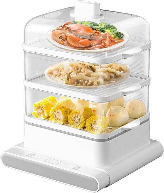 Electric Food Steamer for Cooking, 3 Tier Vegetable Steamer, Appointment 12 Hours, Anti-Dry Protection and Removable Drip Tray, for Quick, Healthy Cooking for Vegetables and Seafood