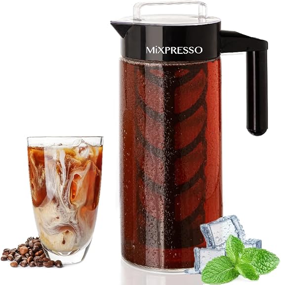 Mixpresso Cold Brew Coffee Maker, 44 Oz Glass Cold Brew Pitcher with Filter