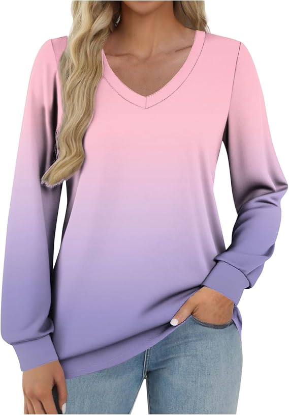 Long Sleeve Shirts for Women Plus Size V Neck Tunic Tees Trendy Business Blouse Casual Fall Fashion 2025 Tops Outfits
