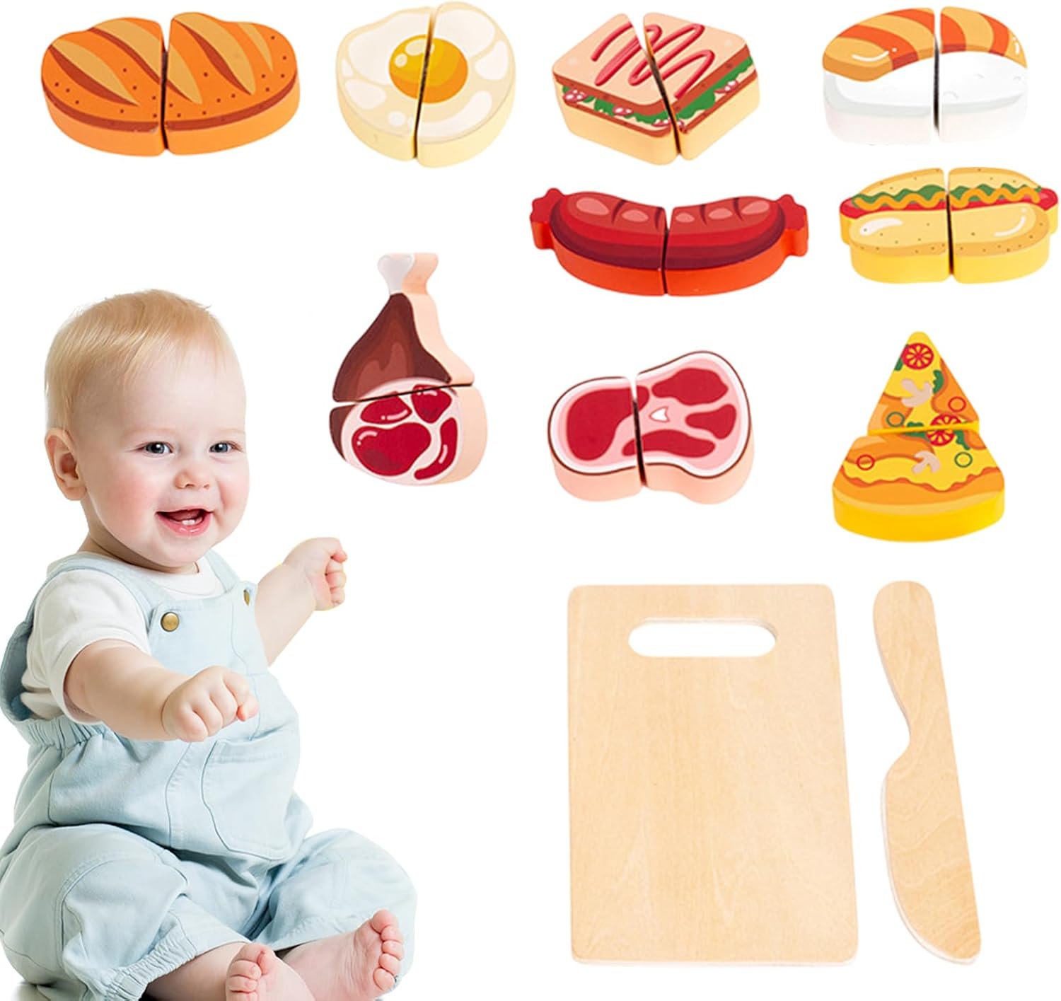 Cutting Toys Wooden Vegetables, Wooden Fruit Cutting Toy, Wood Children Learning Game, Boy Girl Playing Food Kitchen Accessories Playset and Pretend Toys for Kids