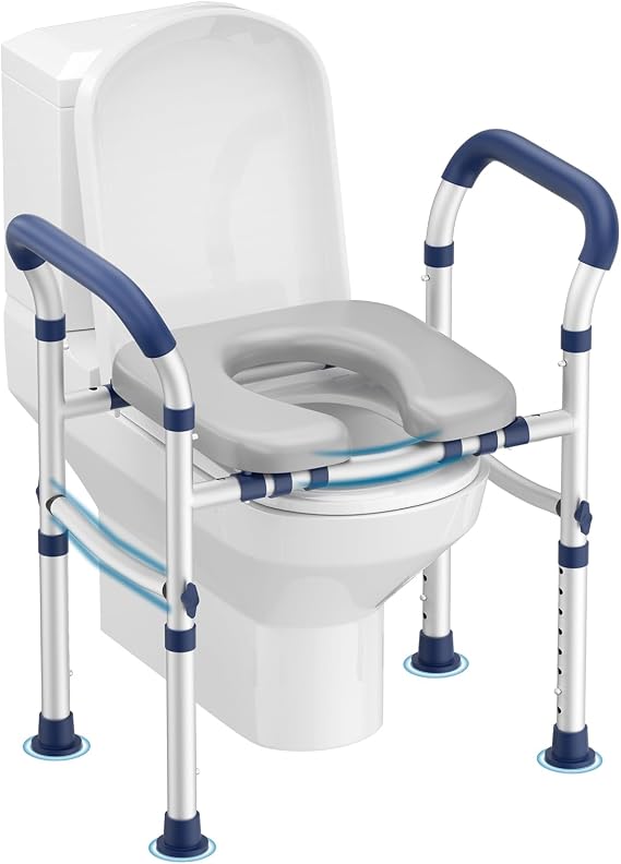 Raised Toilet Seat with Handles for Elderly, Toilet Seats Risers for Seniors,Adjustable Height & Width 400 lb Handicap Pregnant Elavted Toilet Seat Chair, Fits Any Toilet