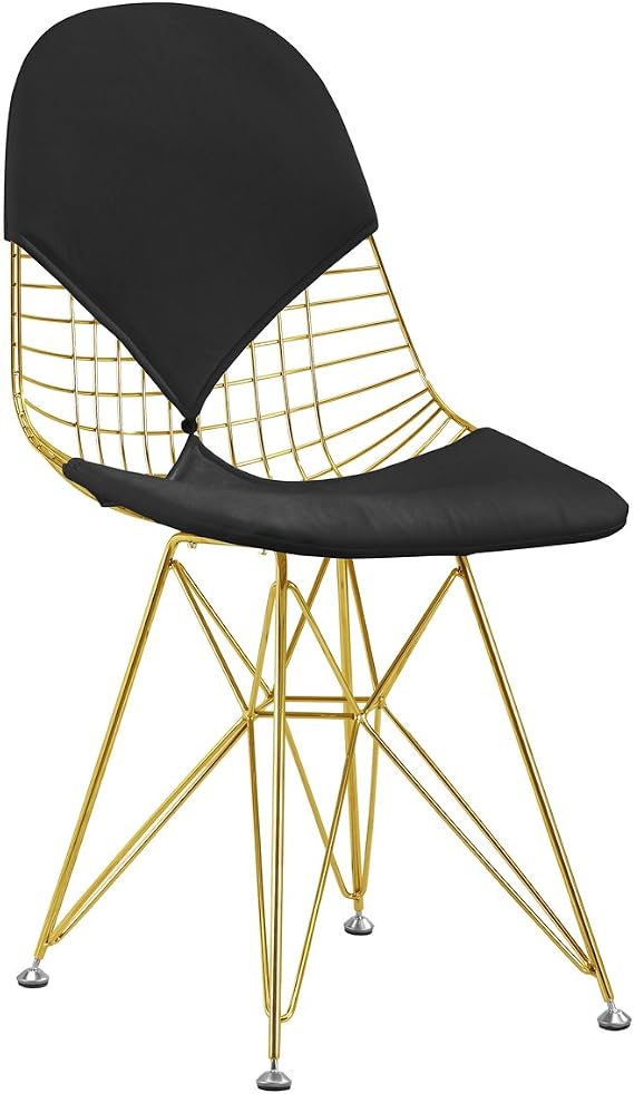 Wire Mesh Chair with Eiffel Base in Gold Finish - Black Cushion