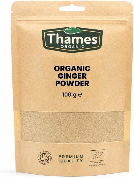 Organic Ginger Powder - No Additives or Preservatives - Raw, Vegan, GMO-Free, Certified Organic - Flavorful, Aromatic Spice for Cooking, Baking, and Tea - Thames Organic 100g