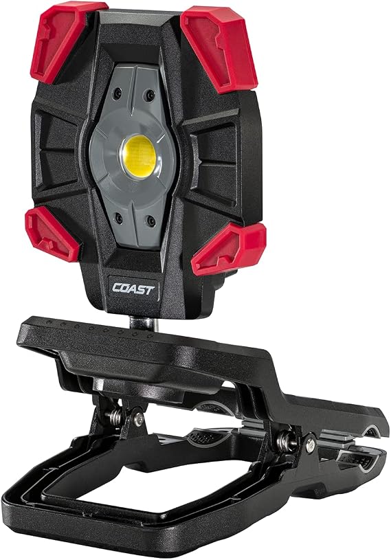 Coast CL40R 3900 Lumen Rechargeable Dual Power Rotating LED Aluminum Clamp Light with Wide Angle Flood Beam, Black/Red