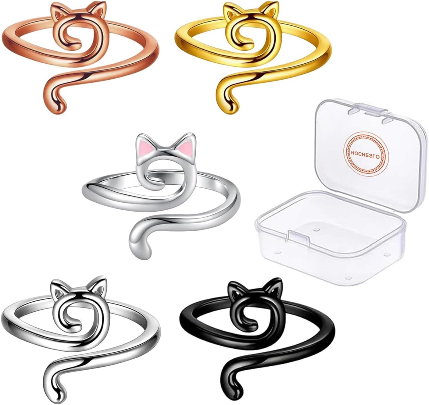 HOCHESLO 5Pcs Crochet Ring, Cat Crochet Rings for Crocheting, Adjustable Crochet Tension Ring for Finger, Yarn Guide Ring Knitting Crochet Accessories with Box for Women