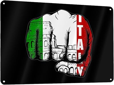 Roman Colosseum Italian Flag Fist Power Metal Aluminum Sign Decor Bar Patio Poster Wall Garage Decorations Funny Gifts 12 x 8 Inches