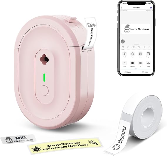 Mini Label Maker Machine with Tape, N12 Portable Bluetooth Label Printer, Thermal Sticker Labeler for Small Business, School, Home, Office(Pink)