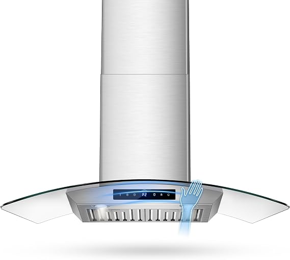 Wall Mounted Range Hood 30 Inch, Tempered Glass Model