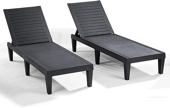 Nestl Lounge Chair Outdoor, Tanning Chair, Chaise Lounge Outdoor Set of 2 | 5 Adjustable Positions, Waterproof & Weatherproof Resin, Reclining & Lightweight, For Poolside, Beach, and Lawn, Black