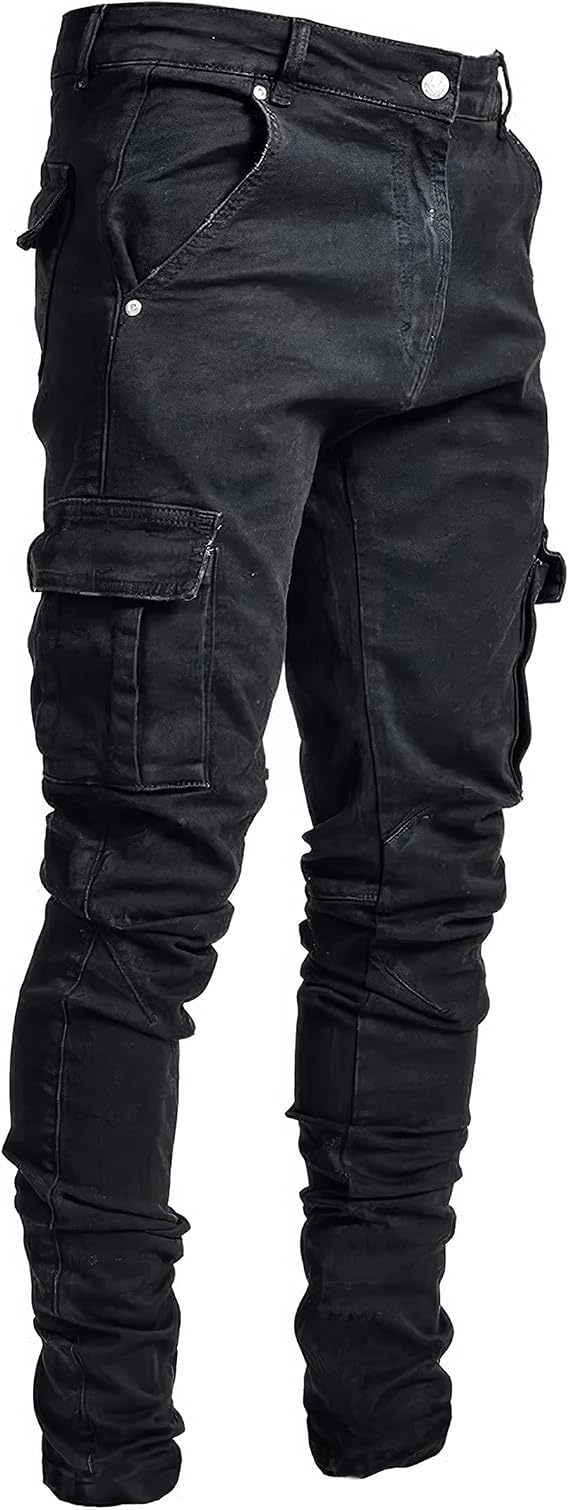 Pantete Men's Slim Fit Jeans Flex Waist Fashion Skinny Cargo Denim Pants