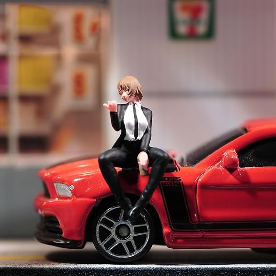 Painted Miniatures 1/18 1/24 1/64 1/43 1/87 Scale Sitting Suit Girl Scene Diorama Action Figure Tiny People Doll Unpainted Model for Car Vehicles (Painted, 1/64 Scale)