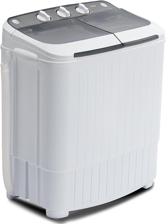 TABU 17.6Ibs Portable Washing Machine, Compact Washer Machine, Mini Washing Machine, Twin Tub Washer and Spiner, Ideal for Dorms, Apartments, RVs, Camping etc (White & Grey)