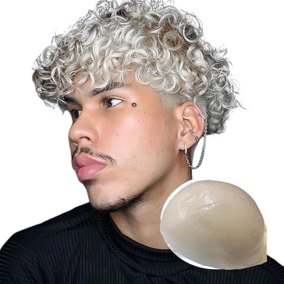 White Toupee for Men Human Hair Replacement System Hair Units Curly Wave Mens Toupee White Hair Piece Unit Natural Wigs Hair System For Men (8x10) (PU)