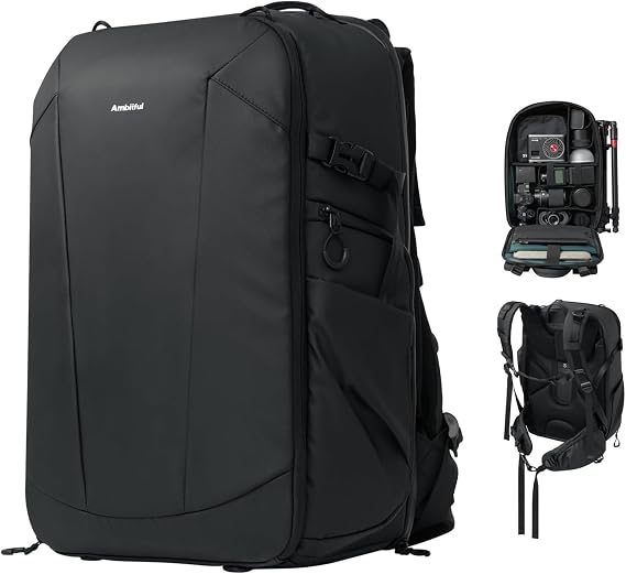 AMBITFUL 25+3L Professional Camera Backpack, Large Photography Bag | Suspension Support System, Side Opening Pockets, Compartment Laptop and Tripod , Water , DIY Compartment