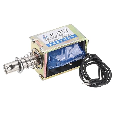 MECCANIXITY DC 12V 1A Solenoid Electromagnet Push Pull Type 15N 10mm Stroke Solenoid Actuator Open Frame Linear Motion JF-0837B Magnet Solenoid