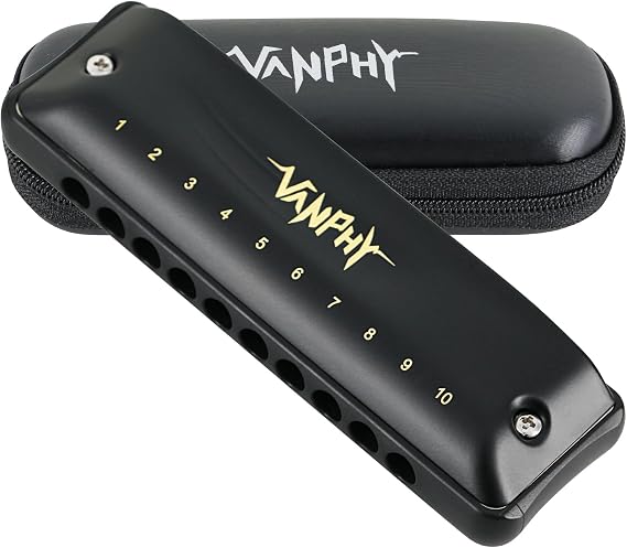 Harmonica VANPHY C Harmonica 10 Holes 20 Tones Blues Diatonic Mouth Organ for Beginners Students Adults & Professionals with Case(Black)