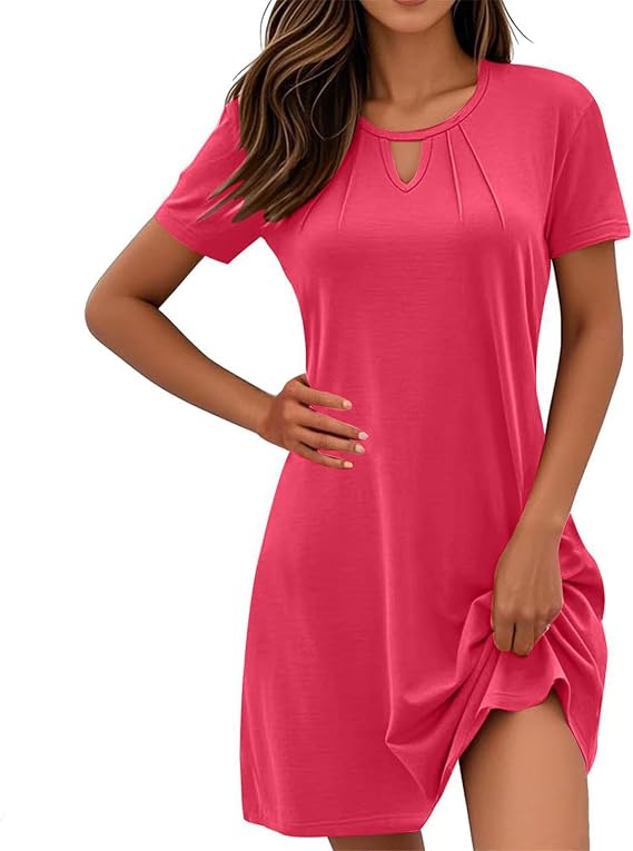 Summer Dresses for Women 2025 Casual Keyhole Neck Swimsuit Cover Up Aline Cocktail Mini Dress Comfy Beach Tunic Dress
