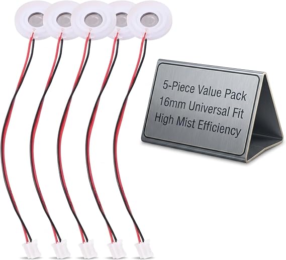 Hemobllo 5-Pack 16 mm Ultrasonic Mist Maker Ceramic Discs – Low-Voltage High-Efficiency Atomizer Plates for USB Humidifier, Aroma Diffuser & Bedroom Air Freshener