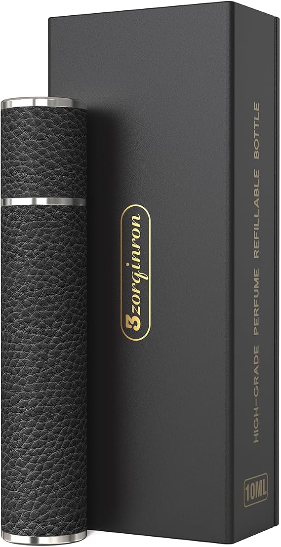 10ML Genuine Leather Atomizer Sprayer for Perfume - Portable Mini Cologne Sprayer for Woman Man - Perfume Travel Refillable Bottle,Travel Essential Fragrance Spray Bottle (Black)