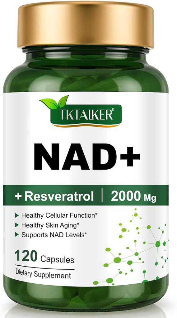 TKTALKER NAD Supplement 2000 Mg - 120 Capsules True NAD & Resveratrol, NMN Alternative Liposomal NAD+ for Women & Men, Support Cellular Health, Stamina & Healthy Aging - Ultra Strength Capsules