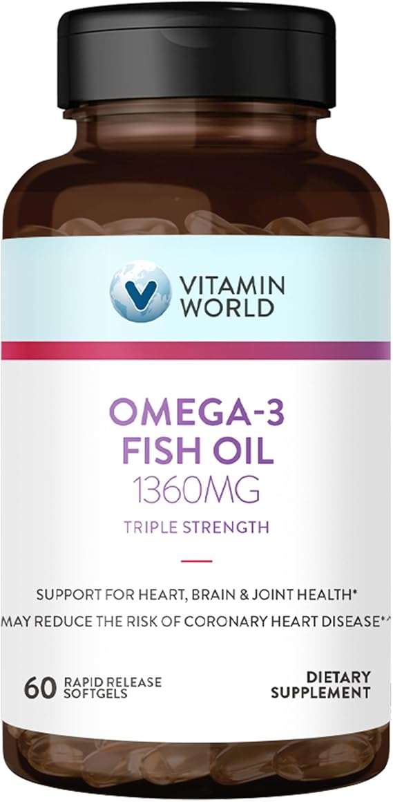 Vitamin World Triple Strength Omega 3 Fish Oil 1360 mg, 60 Softgels