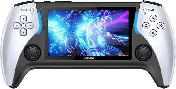 Project X 4 3-Inch High Definition IPS Screen Handheld Game Console Supports Dual Player Combat with Dual Controllers Gift (White)
