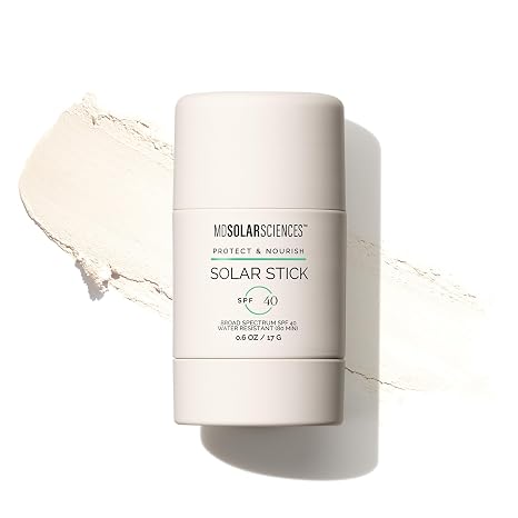 MDSolarSciences Solar Stick SPF 40 Water-Resistant Mineral Sunscreen Broad Spectrum UV Protection Blendable Zinc Oxide Travel Stick Smooth, Sheer and Natural Matte Finish, 0.6 Oz
