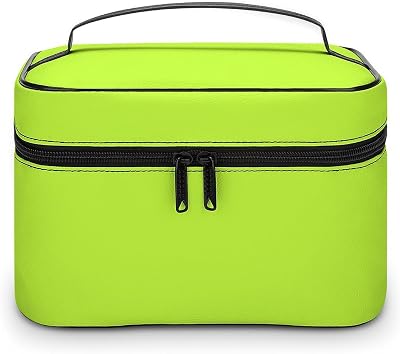 Solid Bright Lime Light Green Makeup Bag, Portable Travel Cosmetic Case Zipper Toiletry Bag for Women Girls