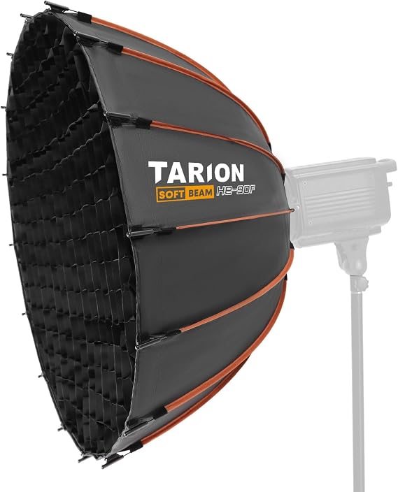 TARION 23.5" Quick Release Bowens Mount Parabolic Softbox, Softbeam HE-90F | Foldable, One-Step Setup with Handle, Replaceable Speedring, Carrying Bag, for Professional Studio Filming Interview Portrait