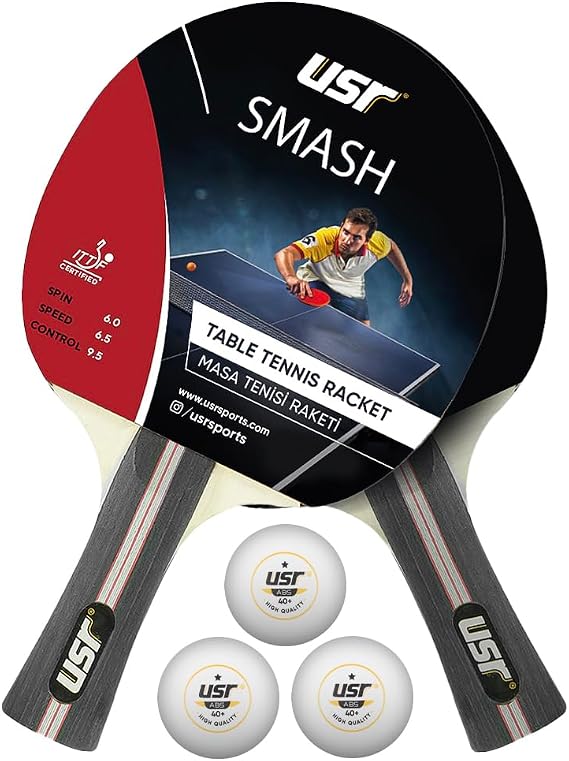 USR Smash-RB Table Tennis 2 Rackets + 3 Ball Set