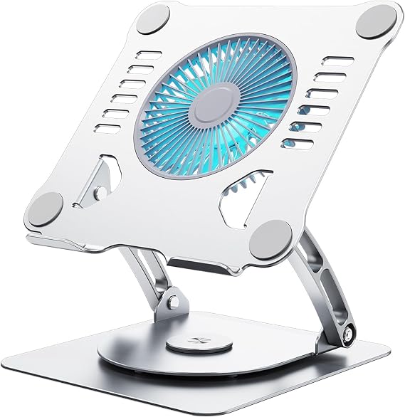 Laptop Stand for Desk. Computer Stand. with 360 Rotating Base, Adjustable Angle, Freely Retractable Computer Cooling Pad. for Laptops and Tablets Below 20.9 in(Bright Moon Silver,C)