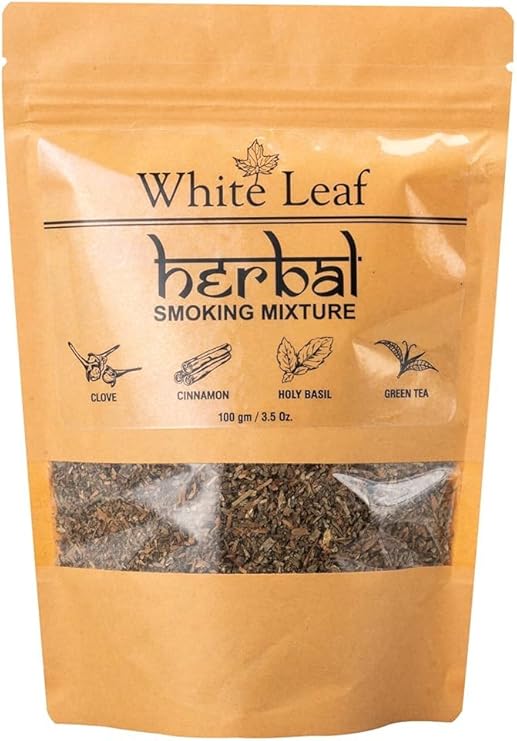 White Leaf Tobacco & Nicotine Free Smoking Mixture with 100% Natural Herbal Smoking Blend 1 Pack (3.5 Oz/ 100G)