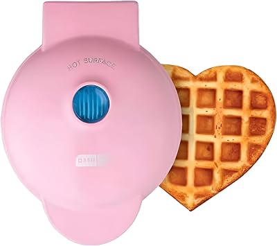 DASH Mini Waffle Maker Machine for Individuals, Paninis, Hash Browns, Other On the Go Breakfast, Lunch, or Snacks, with Easy to Clean, Non-Stick Sides, Pink Heart 4 Inch