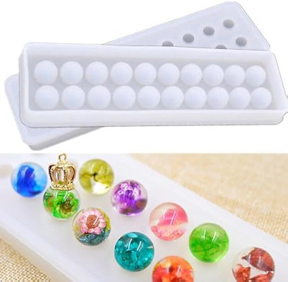 Yalulu 2Pcs Round Beads Diamond Jewelry Resin Silicone Mold for Polymer Clay, Crafting, Resin Epoxy, Pendant Earrings Making