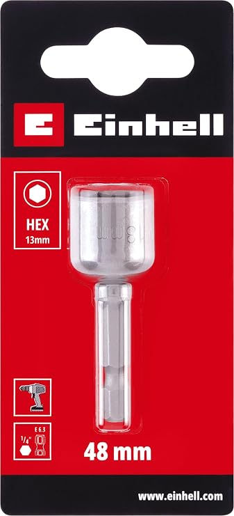 Orijinal Einhell Manyetik Lokma Ucu, 13 mm (Krom Vanadyum Çelik, 48 mm, E 6.3/1⁄4”, Vidalama ve Montaj İşleri İçin) - 49135140